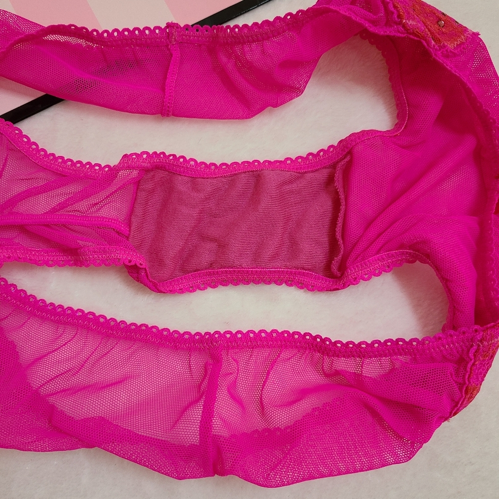 VTG VS Sexy Little Things Rhinestone Mesh Lace Cheeky Panty Size M Pink - Picture 4 of 6